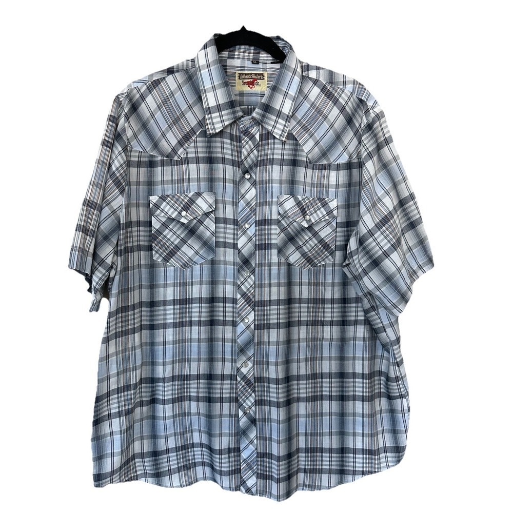 Authentic‎ Western Youngbloods Pearl Snap Button Shirt Blue Plaid Size XL Rodeo